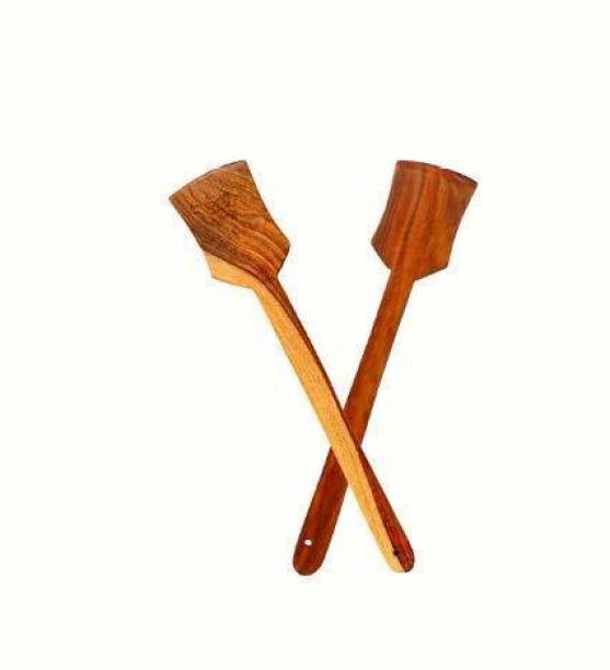 Fleurs De Rocaille Handmade Wooden Serving & Cooking Spoon Kitchen Tools Utensil (PALTA and DOSA/ROTI) Pack of 2 Wooden Serving Spoon Set