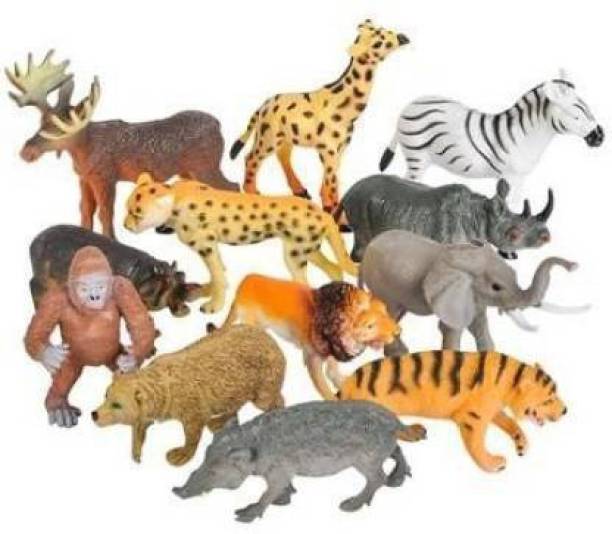 MATA JANKI TRADERS Wild Animals Figures Set For Kids - Pack Of 12 Animals (Multicolor)