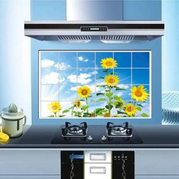 KAAF Kitchen Sticker (60cmx90cm) Oil Proof Decal Sticker Heat-Resistant Waterproof Tile Wall Self-Adhesive Stickers (Sunflower) Large Self Adhesive Sticker