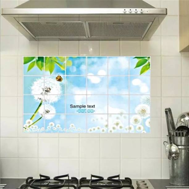 KAAF Kitchen Sticker (60cmx90cm) Oil Proof Decal Sticker Heat-Resistant Waterproof Tile Wall Self-Adhesive Stickers (Floral Sky) Large Self Adhesive Sticker