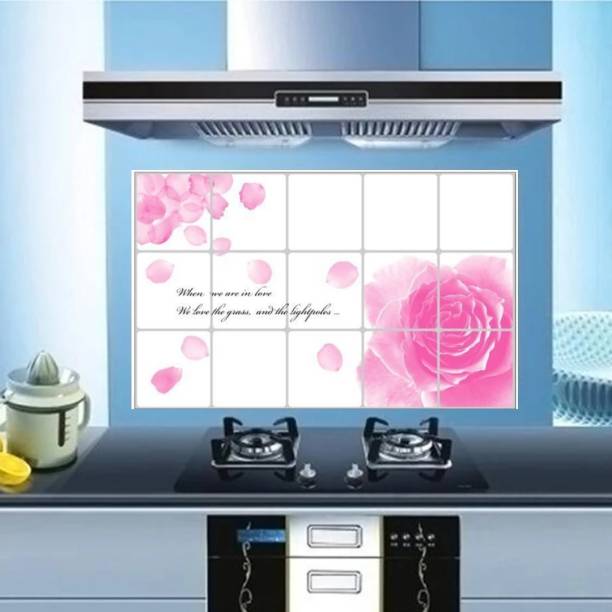 KAAF Kitchen Sticker (60cmx90cm) Oil Proof Decal Sticker Heat-Resistant Waterproof Tile Wall Self-Adhesive Stickers (Love-Rose) Large Self Adhesive Sticker