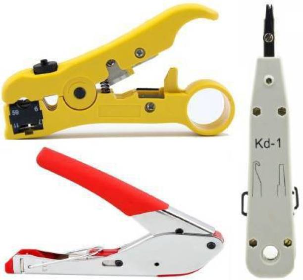 Tanya Universal Adjustable Coaxial Cable Wire Jacket Stripper Cutter Plier Scissor + Waterproof Connectors Compression Tool + Krone Kd-1 Impact Punch Down Tool for Flat Round Cat5 Cat6 UTP STP RG59 RG6 RG7 RG11 Networking TV Telephone Cable BNC Flat Round Cat5 Cat6 UTP STP RG59 RG6 RG7 RG11 Networking TV Telephone Cable BNC RCA RG59(4C) Manual Crimper