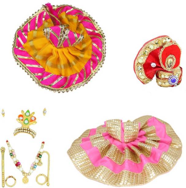 RRR HANDICRAFTS Combo of 2 Stylish Bal Gopal, Kanha Ji, Laddu Gopal,(1 pugdi ,1 jewellery set) Dress Size ( 0 to 2 ) Dress (Silk,cotton) Dress