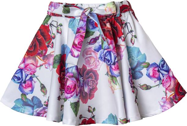 HUNNY BUNNY Floral Print Girls Flared White Skirt