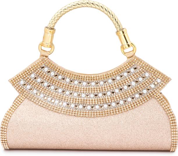 Viraska Gold Hand-held Bag Women's Synthetic Leather Beautiful Bridal Handbag (N-Handbag-2)