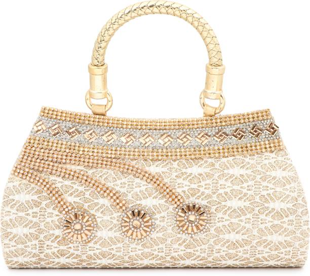 Viraska Gold Hand-held Bag Women's Synthetic Leather Beautiful Bridal Handbag (N-Handbag-3)