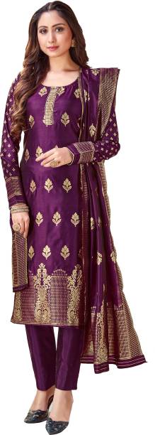 Unstitched Silk Salwar Suit Material Self Design Price in India