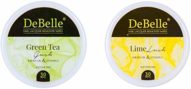 DeBelle Nail Lacquer Remover Wipes Combo of 2 (Green Tea Gush & Lime Lush)