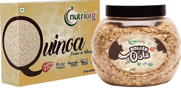Nutriorg Gluten Free Rolled Oats 500g with Certified Organic Quinoa 250g Combo