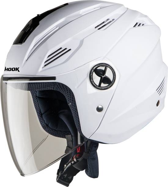 Steelbird SBA-6 Hook Open Face Helmet in White with Plain Visor Motorbike Helmet