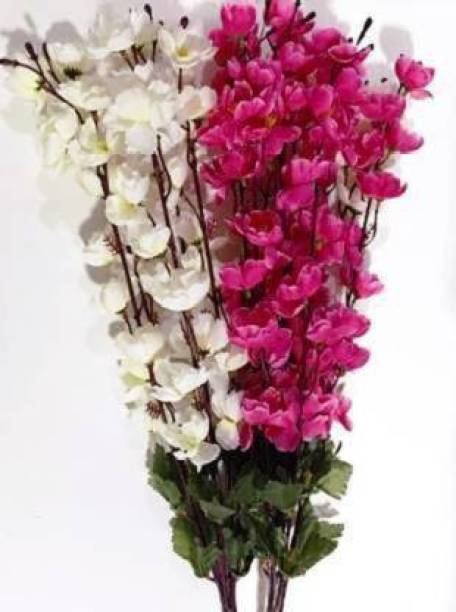 UNIQUE CREATION White and Pink Artificial Orchids Flower Bunch For Home Decoration (Pack of 2) White, Pink Orchids Artificial Flower