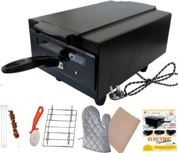 HOT LIFE "14 Inches " Medium tandoor with pizza cutter,Hand Gloves,recipe Book,4 Skewers,Grill Stand (Jali) & 4 Shocked proof rubber legs (Black) Electric Tandoor