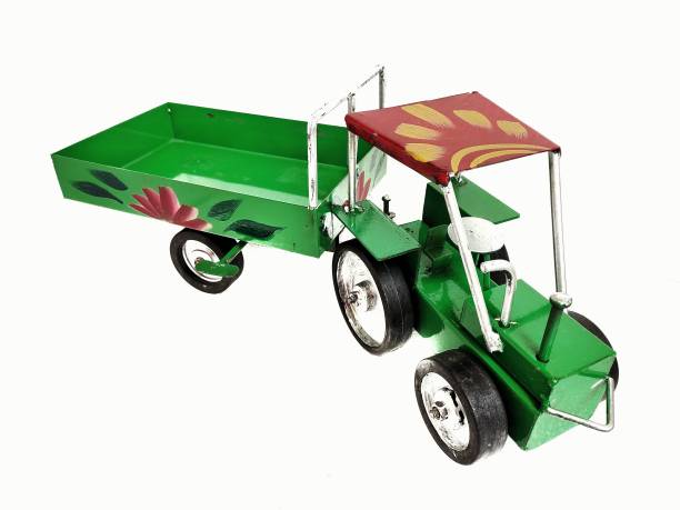 YOGI SELLING Metal tractor with designable and colorful Trolly (green), Unbreakable Large and Long lasting Toy cum Show piece (green, Pack of: 1) Rattle
