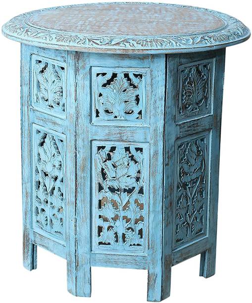 Artesia Wooden Handcrafted Carved Antique Solid Folding Sky Blue Coffee Table Solid Wood Side Table