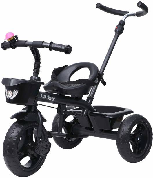Maanit Black Tricycle With Handle- Tokri Tricycle With Adult Handle- Tokri Tricycle