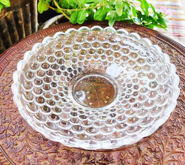 baluda Glass Fruit Bowl Plate for Dining Table Crystal Decoration Serving Dry Fruits Bowl Set Flower Shaped Gifting | Dinnerware & Servings Quarter Plate