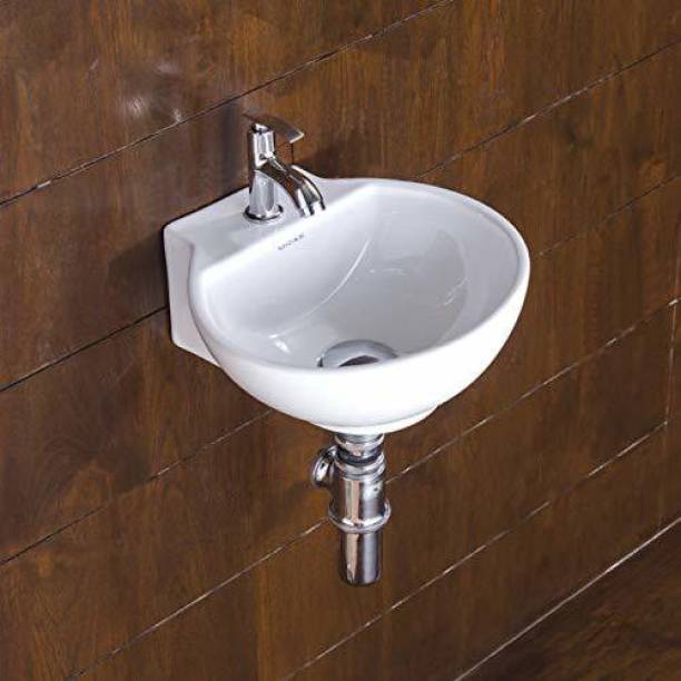 Tap & Tile Most Ceramic Wash Basin/Glossy Finish/Wall Hung Mounted Bathroom Sink/Super - White 12x12x5 Inch, Medium Table Top Basin