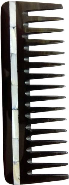 Ginni Marketing Handmade White Seashell Wide Tooth Buffalo Horn Comb(black)(Size-6.5")