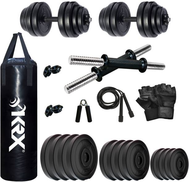 KRX PVC DM 40KG COMBO 2 (5kg x 4 + 3kg x 4 + 2kg x 4) with Unfilled Punching Bag Gym & Fitness Kit