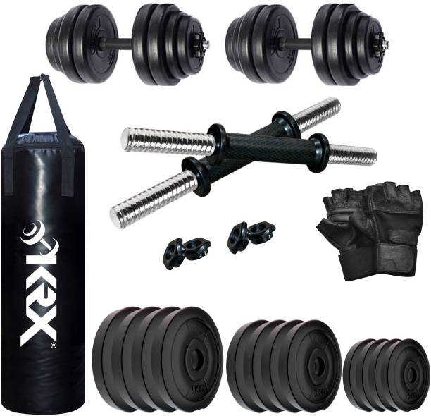 KRX PVC DM 40KG COMBO 6 (5kg x 4+ 3kg x 4 + 2kg x 4) with Unfilled Punching Bag Gym & Fitness Kit