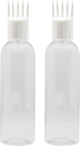PHARCOS 100ML Transparent Bottle + Hair Root Applicator (White) + Flip Top Cap + Plug for applying Hair Oil,Shampoos, DIY care and Medicine Directly on Scalp and Hair Roots ( Leak Proof ) Pack of 2