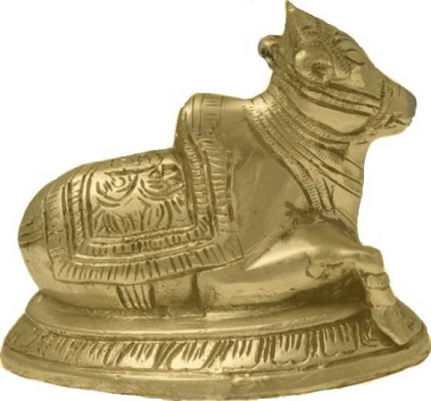 ARISERS Pure Brass Nandi god Idol (Shiv Vahana Nandi) Decorative Showpiece  -  10 cm