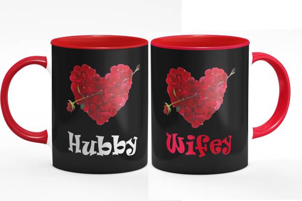 THE SD STORE " Hubby Wifey" Printed Full Black Coffee and Tea Ceramic- 11Oz Black Gift for Birthday Husband, Couple, Friends, Lover,Brother, beautyfull Set of 2s Ceramic Coffee Mug