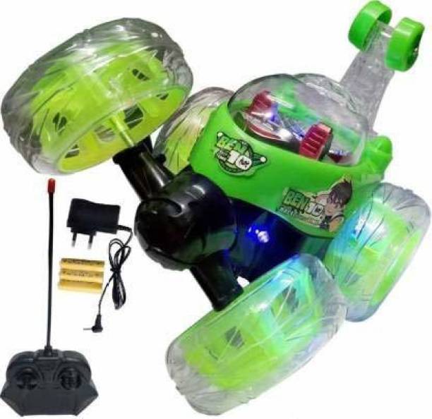 hph craft Ben Ten R/C Stunt Car 360 Degree Rotating Stunt Car with Light, Music and Rechargeable Batteries Green Color