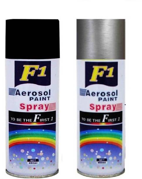F1 Aerosol 2pc combo Black, Silver Spray Paint 450 ml