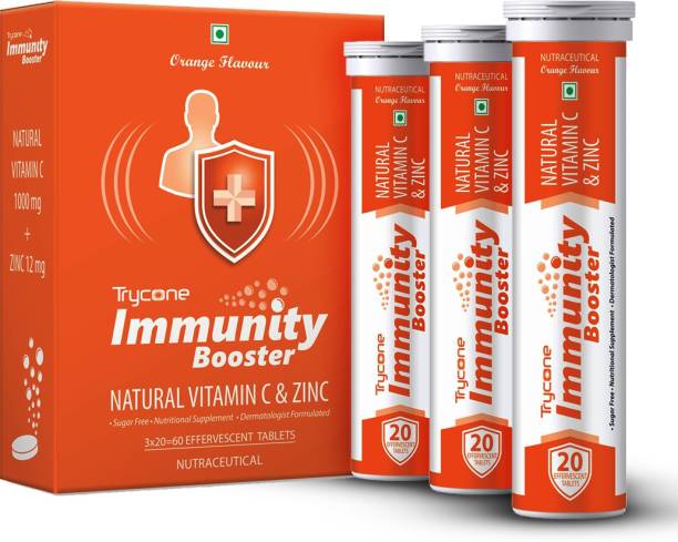 Trycone Immunity Booster- Vitamin C 1000 mg with Zinc 12 mg -60 Effervescent Tablets