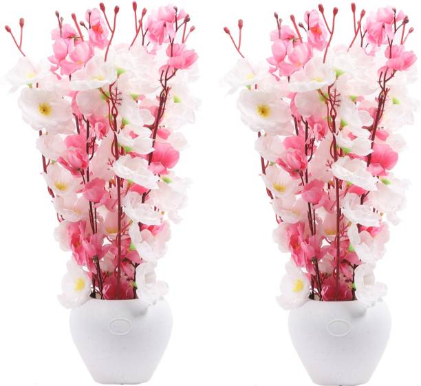 Flipkart Perfect Homes White /Pink blossom Multicolor Orchids Artificial Flower  with Pot