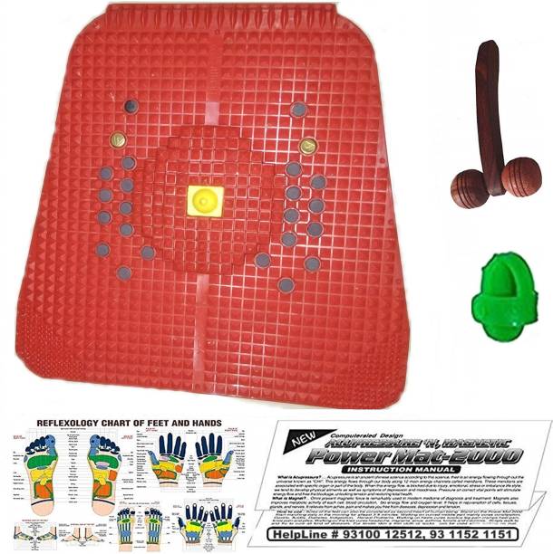 escor ESC-B01-RED Computerised Acu-Pyramid Design Acupressure Magnetic Shiatsu Reflexology Power Mat Kit for Total Health Care n Pain Relief useful for Heel Knee Leg Calf Foot-Pain; Sciatica; Cramps; Migraine; Depression; Blood Pressure Regulation; Sleep Improvement; Mind Alertness; Boost the Immune System with Power Thumb n Wooden Soft Massager