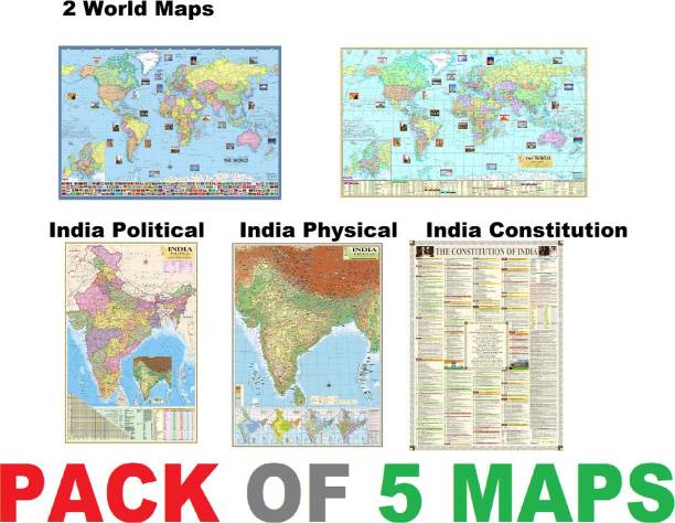 (Pack of 5) INDIA CONSTITUTION, INDIA AND WORLD POLITICAL, WOLRD PHYSICAL, MAP CHART POSTER All Maps/Chart size : 100x70 cm (40"x28" inch). For UPSC, SSC, PCS, Railway and Other Competitive Exams Updated 1 January 2020. Paper Print