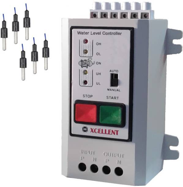 XM-INDIA Water level controller with Semi Auto Mode Function (Manual On-Auto Off) with 6 SS Sensors Wired Sensor Security System