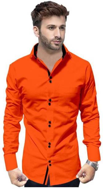 Pepzo Men Solid Casual Orange Shirt