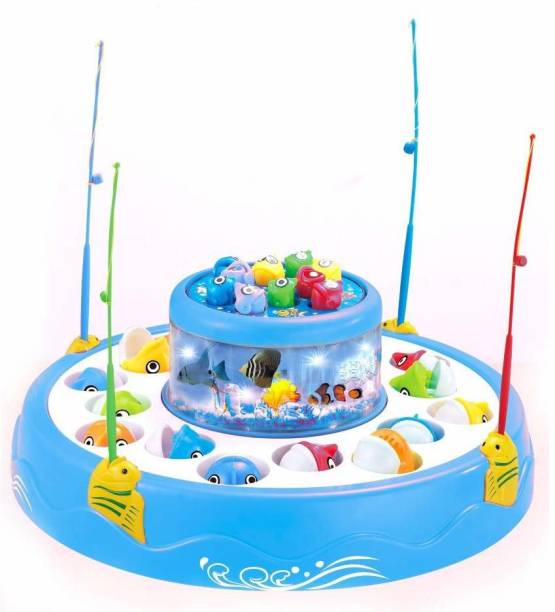 Chigy Wooh Toys For Kids Fishing Game Children Toys And Games Fish Catching Game With 26 Fishes 2 Rotary Fish Pond and 4 pods with Music and Light Function Magnetic Toy Great Gifts Birthday Present For Boys And Girls [Assorted Colors] Fishing Gag Toy
