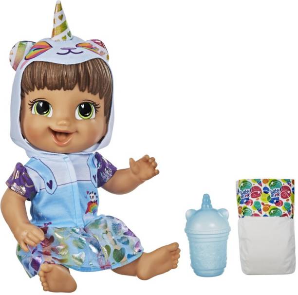Baby Alive Tinycorns Doll, Panda Unicorn, Accessories, Drinks, Wets, Brown Hair Toy For Kids Ages 3 Years & Up