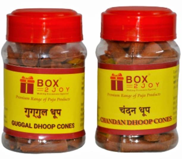 Box2joy Chandan and Guggal Cone Dhoop Combo - 100 Pieces Guggul, Sandal Dhoop