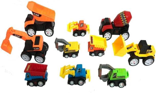 amar tex Pull Back Vehicles Toy Cars Playset | Construction Engineering Mini Power Friction Trucks for 3+ Years Old Boys|Girls. (Set of 10)( Multicolor)