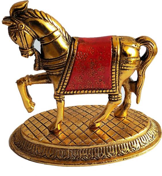 salvusappsolutions Metal Red Horse, Vaastu Feng Shui Horse for Vastu Wealth, Income, Shining and Bright Future Decorative Showpiece and Home Decor(4x4_inch_Red) Decorative Showpiece  -  10 cm