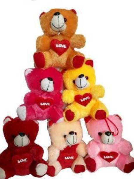 RBB HUB retail 6 piece combo pack 18 cm multi color sweet teddy bear gift a birthday & valentine - 18 cm (Multicolor)  - 18 cm