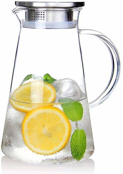 Fronted 1.8 L Water 1.8 Liter Glass Jug for Water with Lid | Borosil Glass Jug for Kitchen Storage Hot and Cold Water, Juice, Tea, Milk, Coffee with Handle | Transparent (1 PC) Pitcher