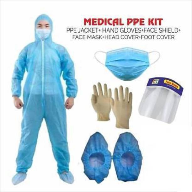 Relic NexGen PPE KIT With Approved Cloth (For High Risk Users) Medical Protective Full Body Cover all, Gloves, Shoe Cover, Face Mask & Face Shield Safety Jacket Personal Protective Kit Safety Jacket