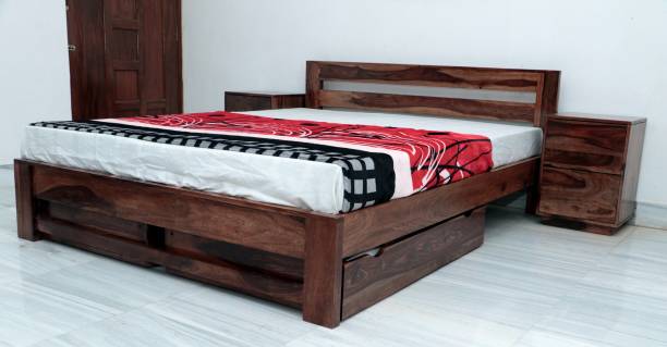 FURINNO Solid Wood Queen Drawer Bed