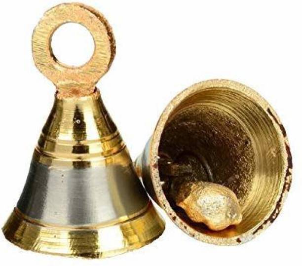 Ganpati Brass Pooja Bell (1.5 inch, Silver & Gold) Brass Pooja Bell