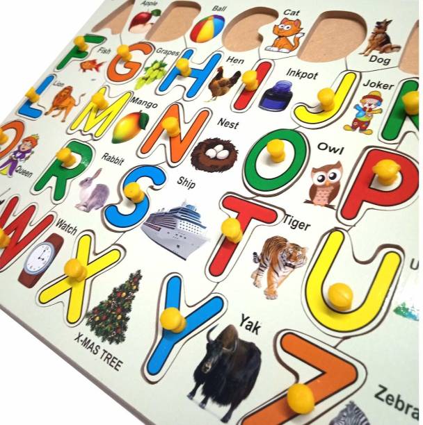 Wow The Toy Wooden Capital Alphabet Puzzles with Pictures for Children, Montessori Educational Learning ABC Letters Puzzle Board Toy