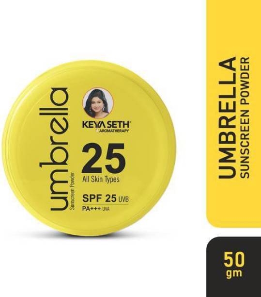 KEYA SETH AROMATHERAPY Umbrella Sunscreen Powder SPF 25 with PA+++ UV Protection, Sweat Resistant Formula, Makeup Setting & Finishing Loose Powder, Enriched with Micronized Zinc Oxide for Oily Skin - SPF 25 PA+++