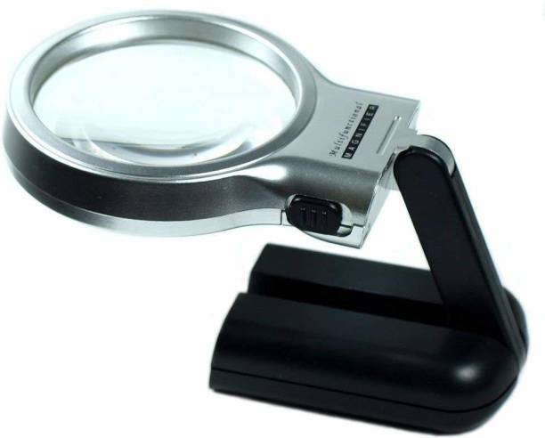 Rangwell Magnifier Glass with 3X Zoom & 2 LED Lights 3X Zoom & 2 LED Lights and-Held Folding Lighted High-Powered Magnifier Glass (Black, Silver) 3X Zoom & 2 LED Lights Magnifier Glass