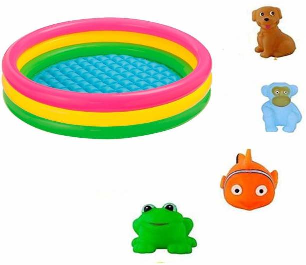 vworld Amazing 3 Feet Baby Bath Tub and Squeeze 4 PCs Chu Chu Sound Animal Bath Toys for Kids (Multicolor) (3FEET4PCCHUCHU) Bath Toy