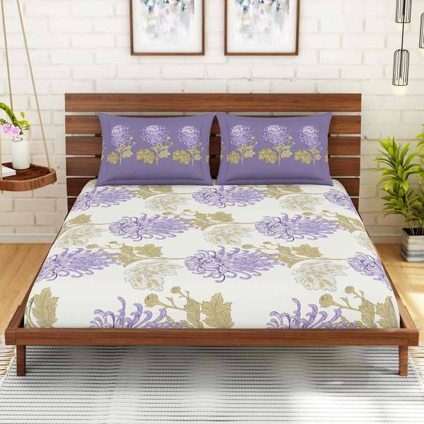 SPACES 144 TC Cotton Queen Floral Fitted (Elastic) Bedsheet